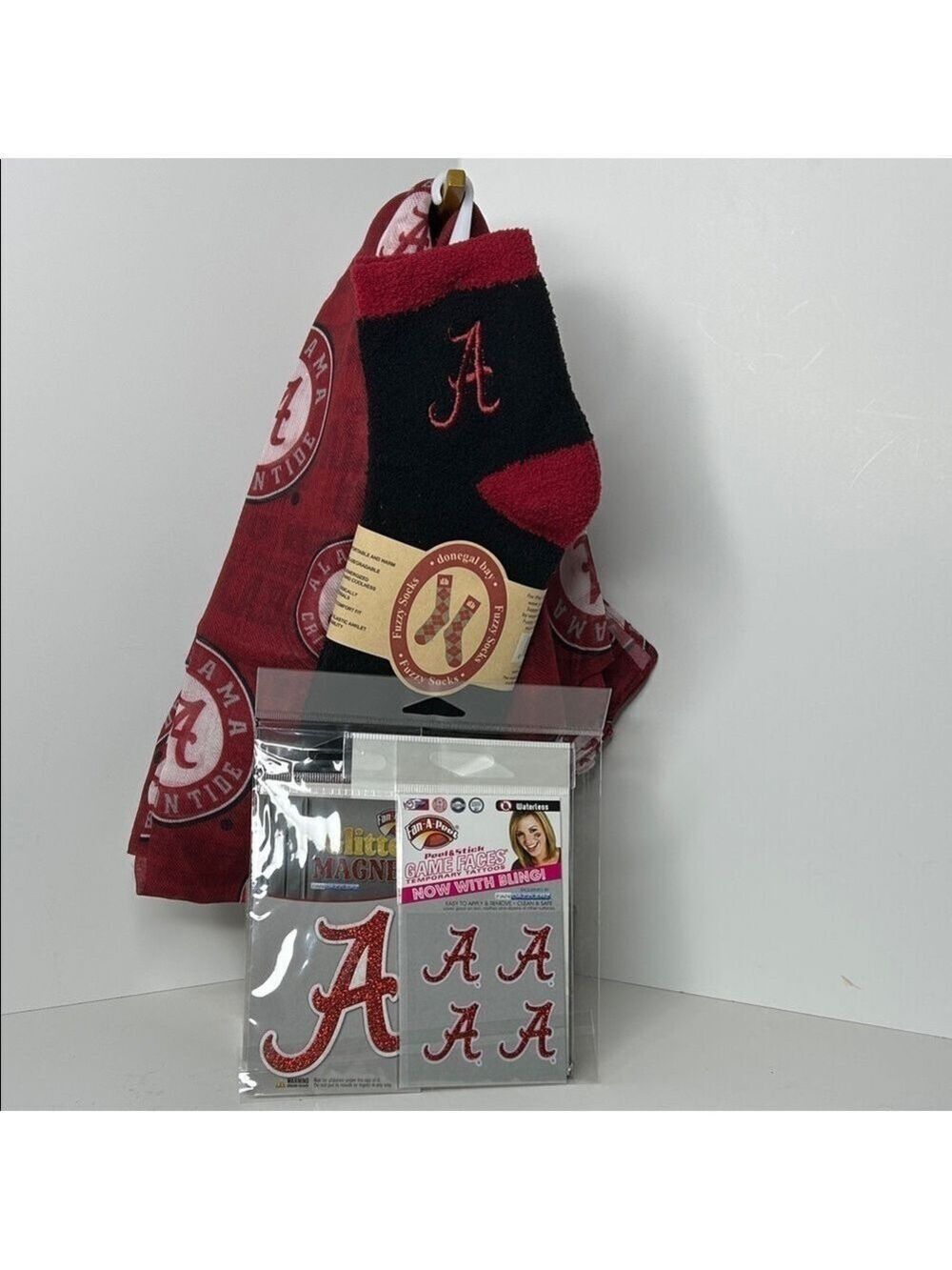 Alabama Crimson Tide Accessory Set-Scarf, Sock, Temp Tattoos & Magnetic